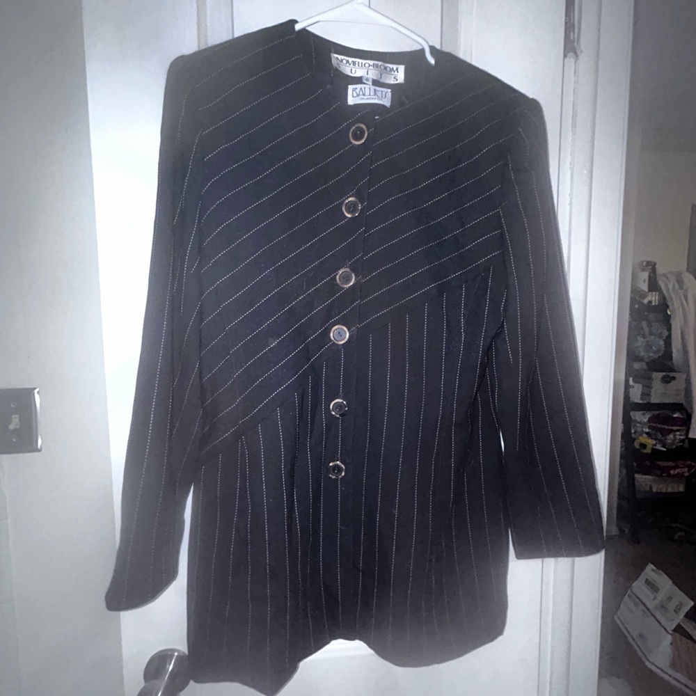 Vintage Noviello Bloom Fitted Black Wool long dress Jacket 8
